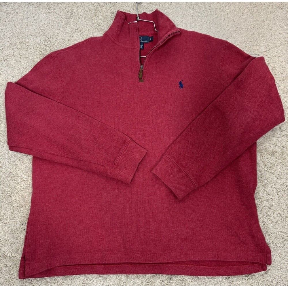 Polo Ralph Lauren Men's Estate Rib Collared 1/4 Zip Cotton Sweater Red‎ Size L